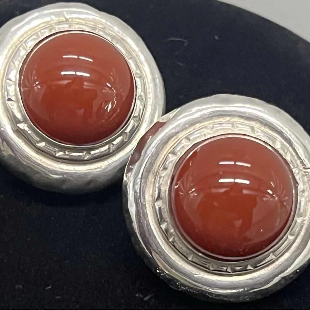 Designer Coral / Silver Clip Earrings